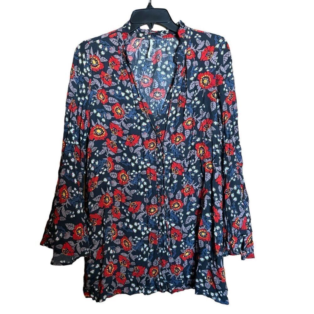 Free People Magic Mystery Tunic Top Womens XS Multicolor Floral Flowy Blouse